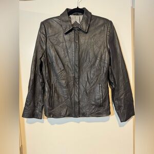 Valerie Stevens Petite 100% Leather Full-Zip Jacket - Black - Size PL